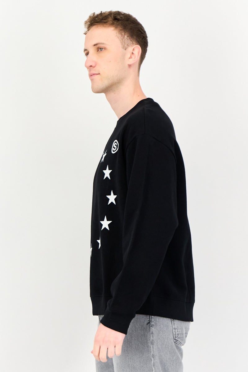 Selected x Etudes Men Ribbed Neck Embroidered Logo Long Sleeve Sweaters, Black - Image 2