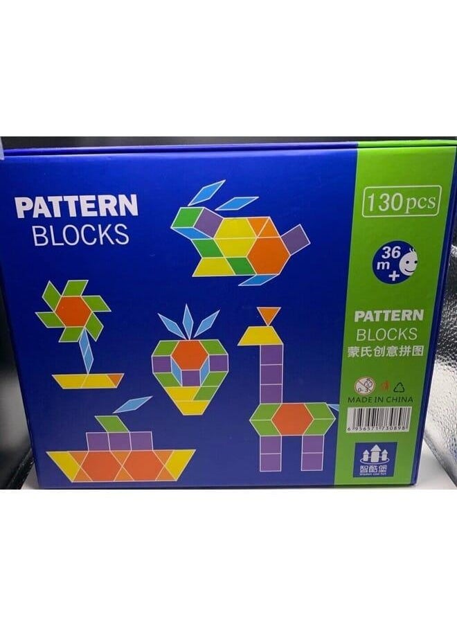 Wooden Engraving Blocks Set 130 Pieces Colorful Geometry Puzzle 