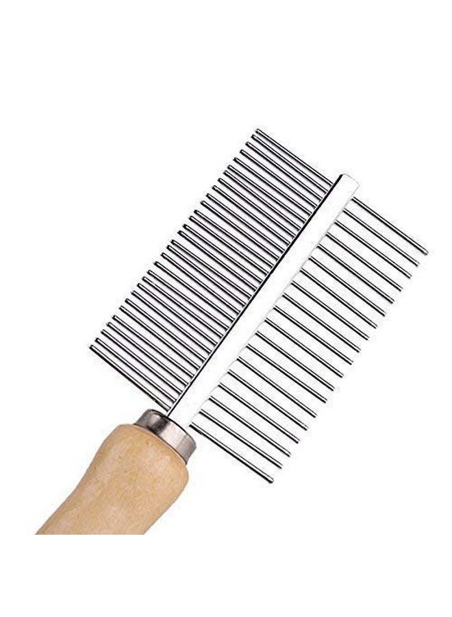 مشط مزدوج الجوانب من الفولاذ المقاوم للصدأ بمقبض خشبي للكلاب والقطط والحيوانات الأليفة - Image 3