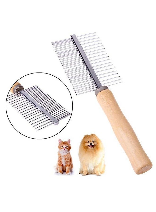 مشط مزدوج الجوانب من الفولاذ المقاوم للصدأ بمقبض خشبي للكلاب والقطط والحيوانات الأليفة - Image 2