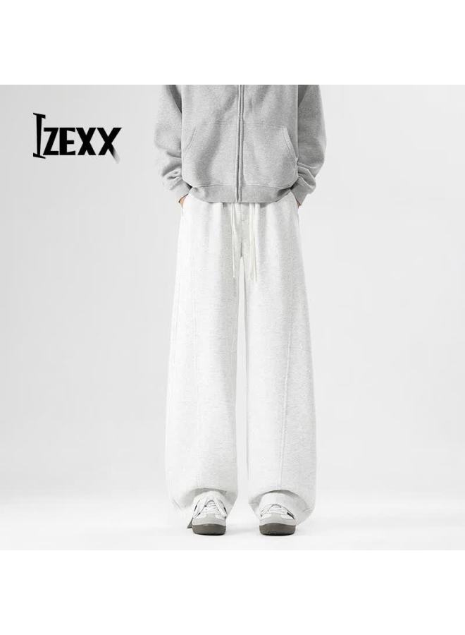 Izexx Men's American Style Straight Casual Pants Spring Versatile Simple Curved Wide Leg Loose Sports Trousers Ss12 Gray XL - Image 1