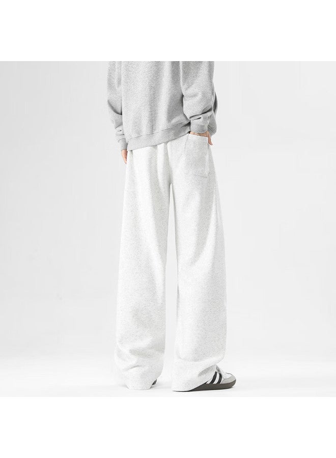 Izexx Men's American Style Straight Casual Pants Spring Versatile Simple Curved Wide Leg Loose Sports Trousers Ss12 Gray XL - Image 3