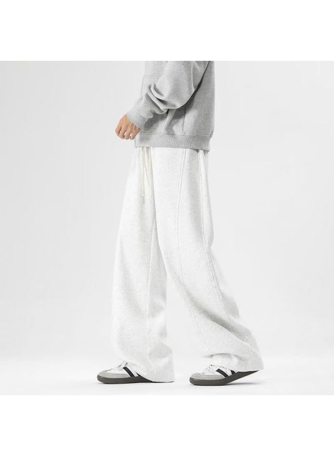 Izexx Men's American Style Straight Casual Pants Spring Versatile Simple Curved Wide Leg Loose Sports Trousers Ss12 Gray XL - Image 2