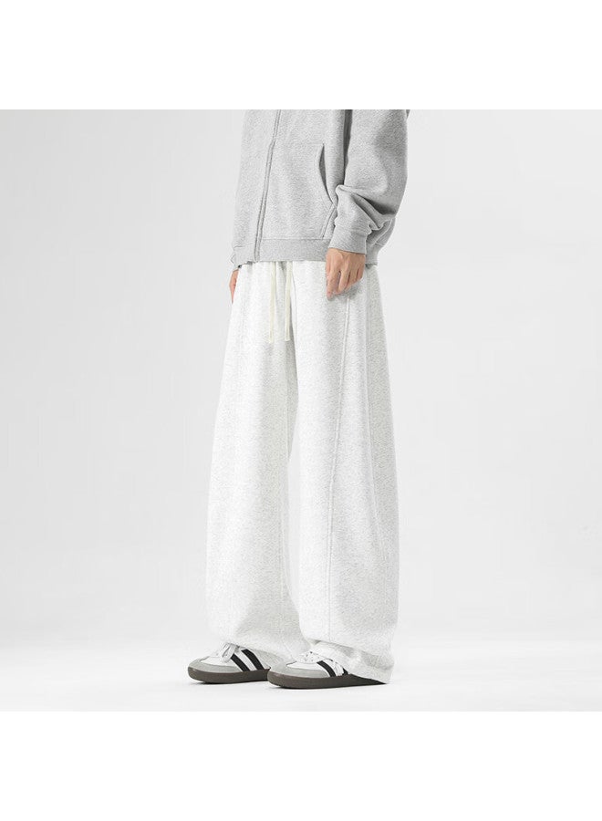 Izexx Men's American Style Straight Casual Pants Spring Versatile Simple Curved Wide Leg Loose Sports Trousers Ss12 Gray XL - Image 4