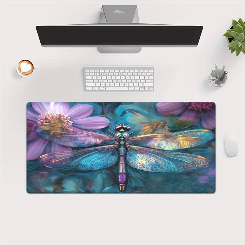1pc Vibrant Dragonfly Floral Design Mouse Pad 23.6x11.8 Inch Non Slip Rubber Base Smooth Surface For Gaming Office Use Laptops Keyboards Desks Artistic Desk Decor - Image 3