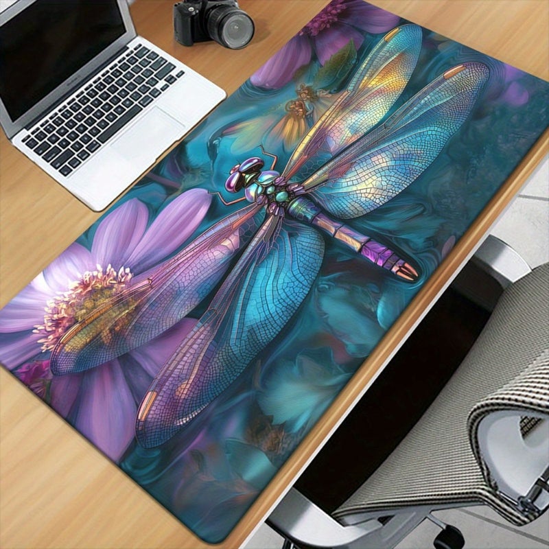 1pc Vibrant Dragonfly Floral Design Mouse Pad 23.6x11.8 Inch Non Slip Rubber Base Smooth Surface For Gaming Office Use Laptops Keyboards Desks Artistic Desk Decor - Image 2
