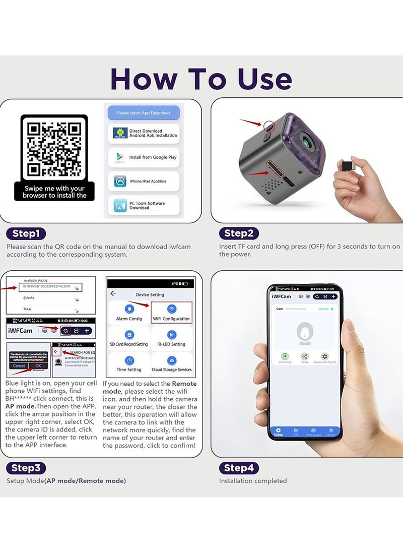 مويكسين كاميرا تجسس مخفية مع صوت/فيديو، كاميرا لاسلكية صغيرة مع تطبيق هاتف، صوت ثنائي الاتجاه، رؤية ليلية، كشف الحركة، تسجيل في الوقت الحقيقي - Image 5
