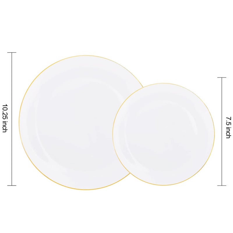 KIRE 60PCS Gold Plastic Plates - Heavy Duty White Disposable Plates with Gold Rim for Party/Wedding - Include 30Pieces 10.25inch Gold Dinner Plates and 30Pcs 7.5inch Dessert Plates - Image 2