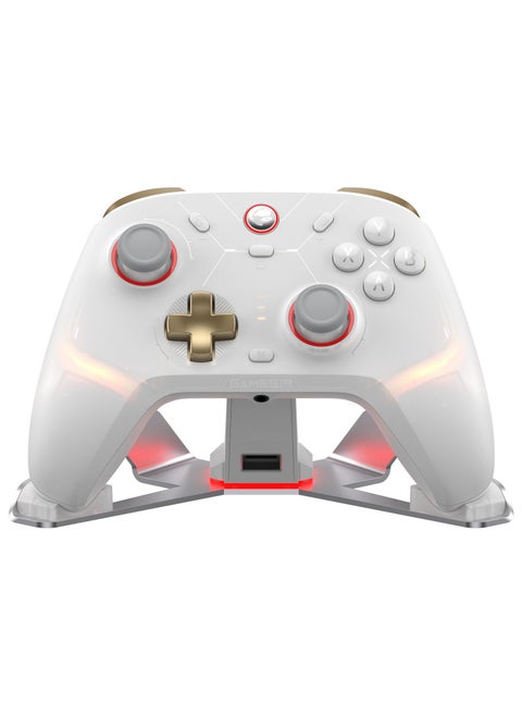 Classic Wireless Gamepad GameSir Cyclone 2 Daybreak Game Controller for PC / Steam / Switch / Android / iOS with RGB Lamp Wireless Audio Hall Linear Trigger and Micro Trigger Switch Six-Axis Gyroscope Aluminium Alloy Charging Dock White