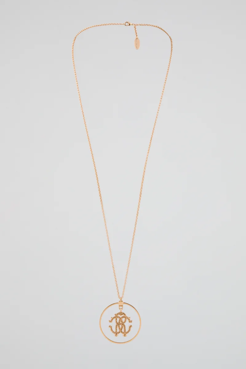 roberto cavalli Roberto Cavalli Gold-Tone Logo Pendant Necklace