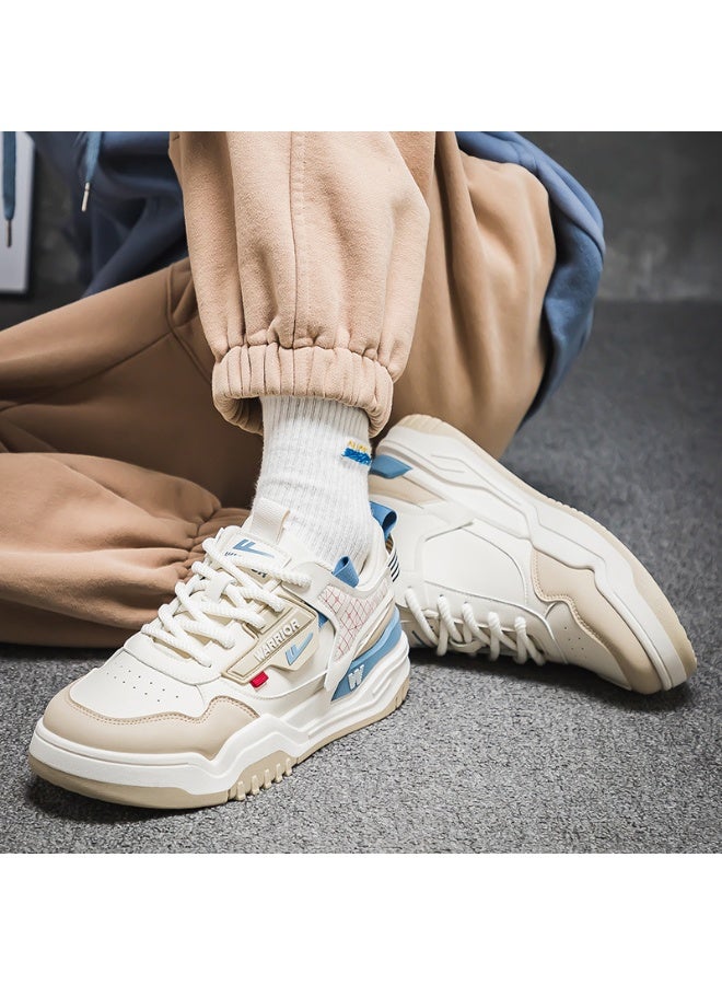 Warrior Retro Fashion Sneakers - Beige Blue Color Block, Chunky Sole, Unisex Trendy Streetwear Shoes