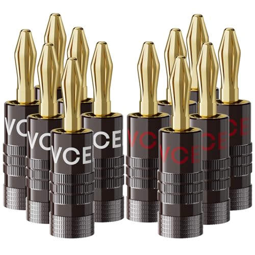 VCELINK Banana Plugs, Speaker Wire Connectors, 4mm 24K Gold Plated Dual-Screw Type for 12-18 AWG Wire, Wall Plate, Audio/Video Receiver, Sound Systems, and Home Theater(6 Pairs (12 pcs)) - Image 1