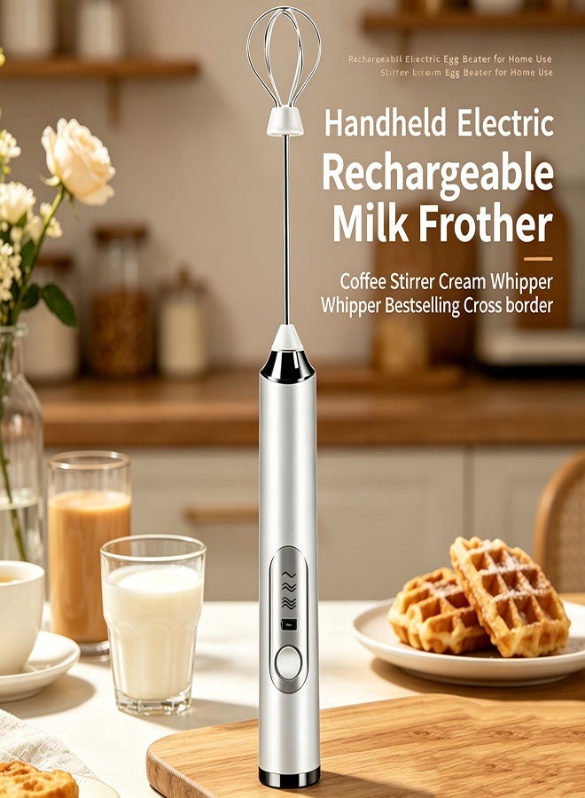 Milk Frother - Handheld Electric Whisk Portable Coffee frother USB Rechargeable 3-Speed Milk frother Beverage Mixer for Matcha Cappuccino with 2 Stainless Steel Whisk and 1 Cleaning Brush-Gift - Image 4