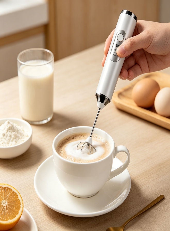 Milk Frother - Handheld Electric Whisk Portable Coffee frother USB Rechargeable 3-Speed Milk frother Beverage Mixer for Matcha Cappuccino with 2 Stainless Steel Whisk and 1 Cleaning Brush-Gift - Image 5