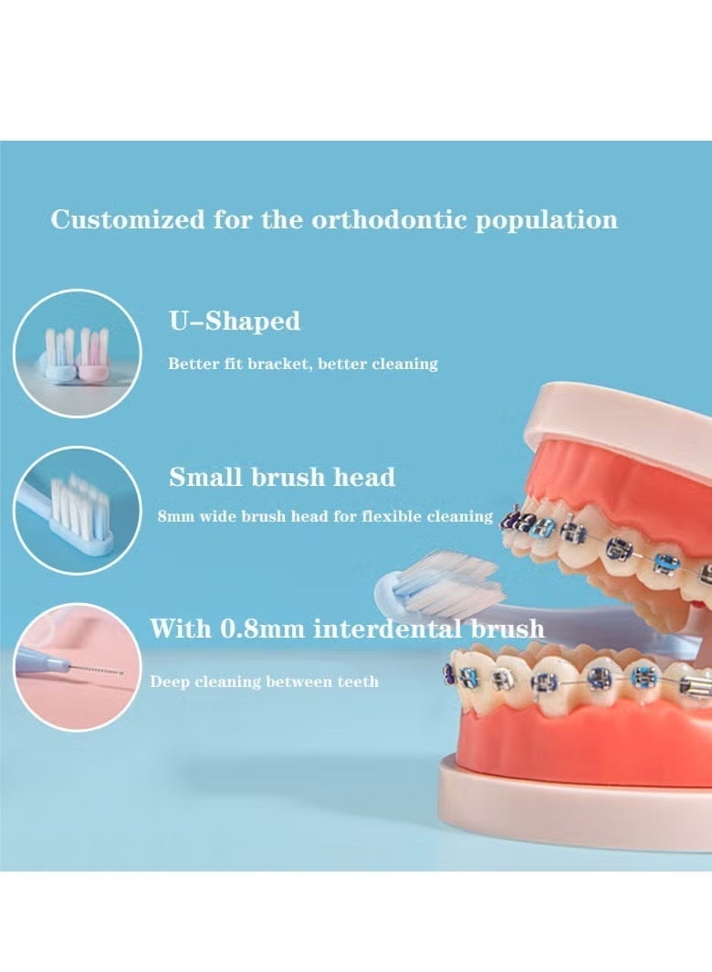 U-Shaped Orthodontic Toothbrush Soft Bristle (4 PCS) with one Inter-Dental Brush - Image 2