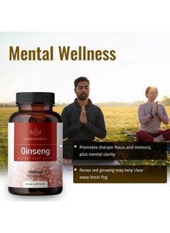 HERBAMAMA Ginseng Capsules Brain Booster & Energy Supplements For Focus Stamina & Immune Support Korean Red Panax Ginseng Extract To Help Reduce Stress Nongmo Gluten Free 1600Mg 100 Caps  - Image 4
