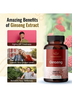 HERBAMAMA Ginseng Capsules Brain Booster & Energy Supplements For Focus Stamina & Immune Support Korean Red Panax Ginseng Extract To Help Reduce Stress Nongmo Gluten Free 1600Mg 100 Caps  - Image 5