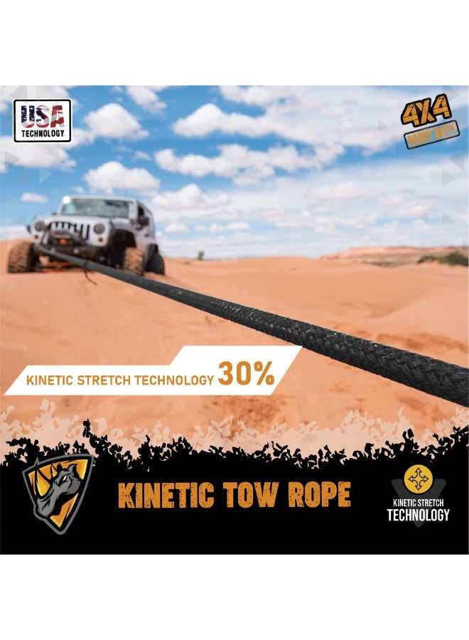 FORCE USA حبل سحب كينتيك ثقيل 6م (8.2 طن) - حبل استرداد نايلون مع حلقات معززة للاستخدام في 4WD، SUV، شاحنة والطرق الوعرة - ممتص للصدمات، مقاوم للعوامل الجوية ودائم - Image 5