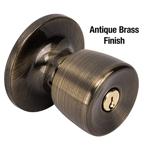 Master Lock TUO0105 Tulip Door Knob with Lock, Antique Brass - Image 3