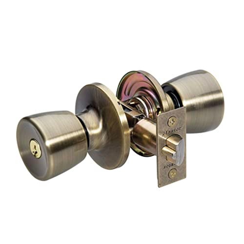 Master Lock TUO0105 Tulip Door Knob with Lock, Antique Brass - Image 1