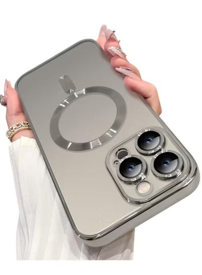 TIGER iPhone 16 Pro Max Magnetic Case with Built-in Camera Lens Protector – MagSafe Compatible, Soft TPU Anti-Scratch Shockproof Slim Clear Cover for Women & Men, Natural Titanium - Image 1