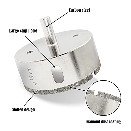 Jamiikury 3" / 75mm Diamond Hole Saw Drill Bits, Glass Tile Hole Saw for Ceramic, Glass, Tile, Porcelain, Marble - Image 3