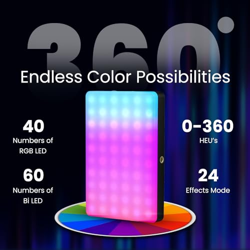 HIFFIN LT-002 Black RGB Video Selfie Light Kit – Dimmable (2500K–9000K), 40 RGB + 60 Bi-Color LEDs, 24 FX Modes, Built-in 3000 mAh Battery, Clip-on, LCD Display, CRI 95+ – Ideal for Live Streaming - Image 3