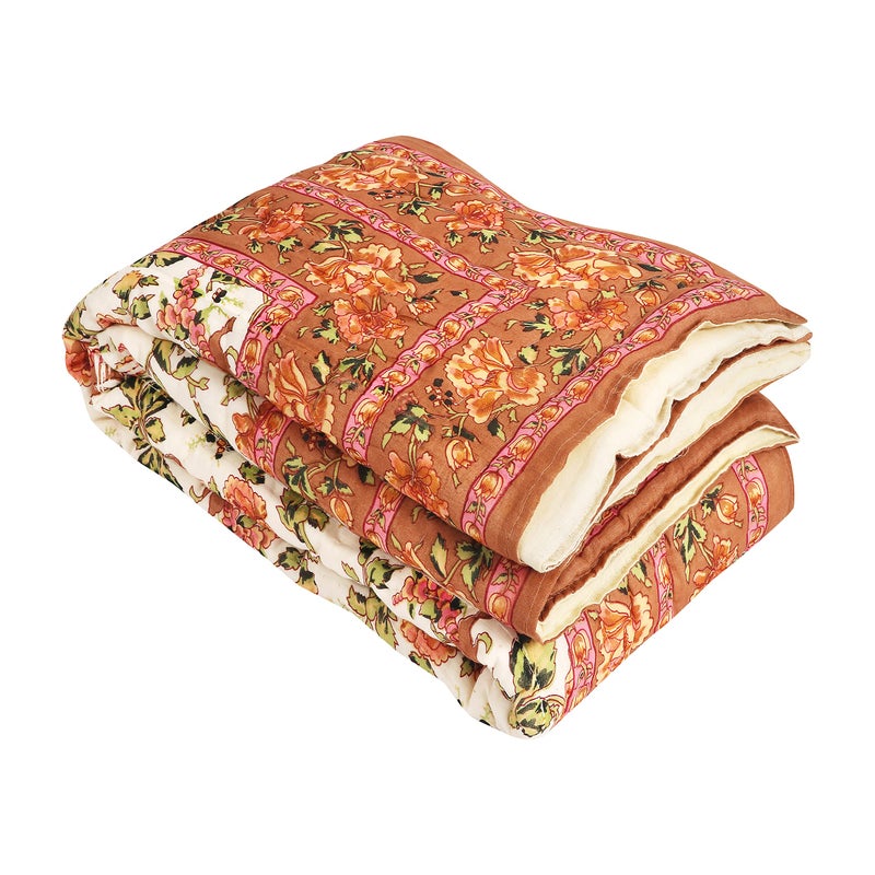 TEEJA Jaipuri Razai | Organic | Pure Cotton| Sanganeri Print Ac Quilt for All Season Soft, Light Weight Rajasthani Cotton Quilt (Double Bed, Orange) - Image 2