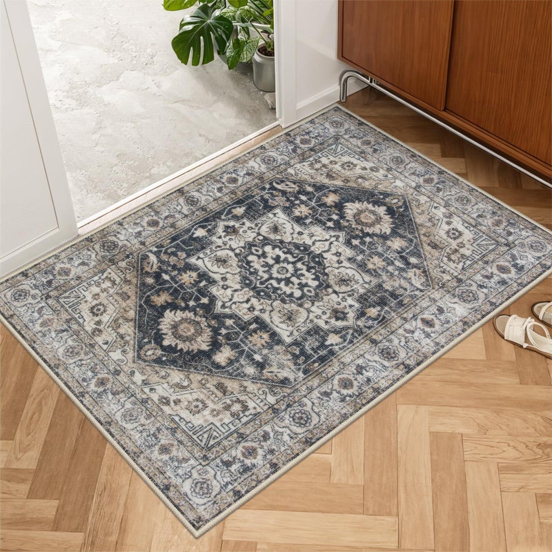 Collive Washable Indoor Doormat, Non Slip Retro Floor Mat 20"x32" Small Rug Quick Absorbent Entrance Rug Distressed Black/Multi Front Door Mat, Welcome Mats Entryway Doormat for Kitchen Home Patio - Image 1