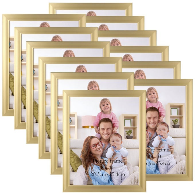 8X10 PICTURE FRAME GOLD SET OF 12 MULTI MODERN 8 X 10 FRAMES BULK FOR WALL OR TABLETOP DISPLAY