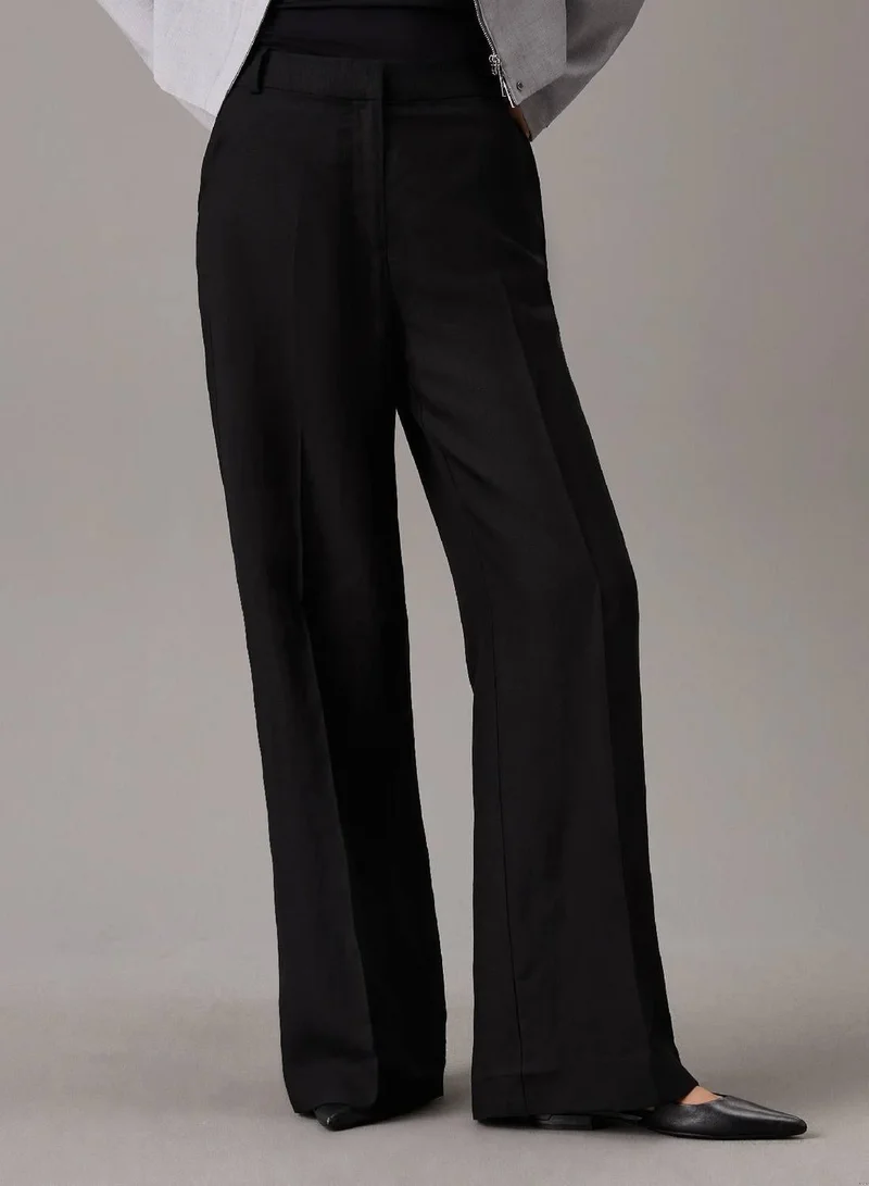 Calvin Klein Ck Black Wide Leg Linen Blend Trousers for Women | Best Price UAE