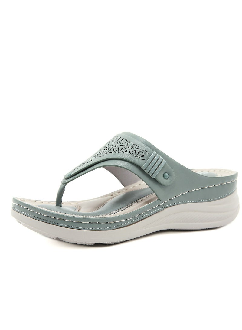Loquat Round Toe Fashion Cutout Sandals Green 