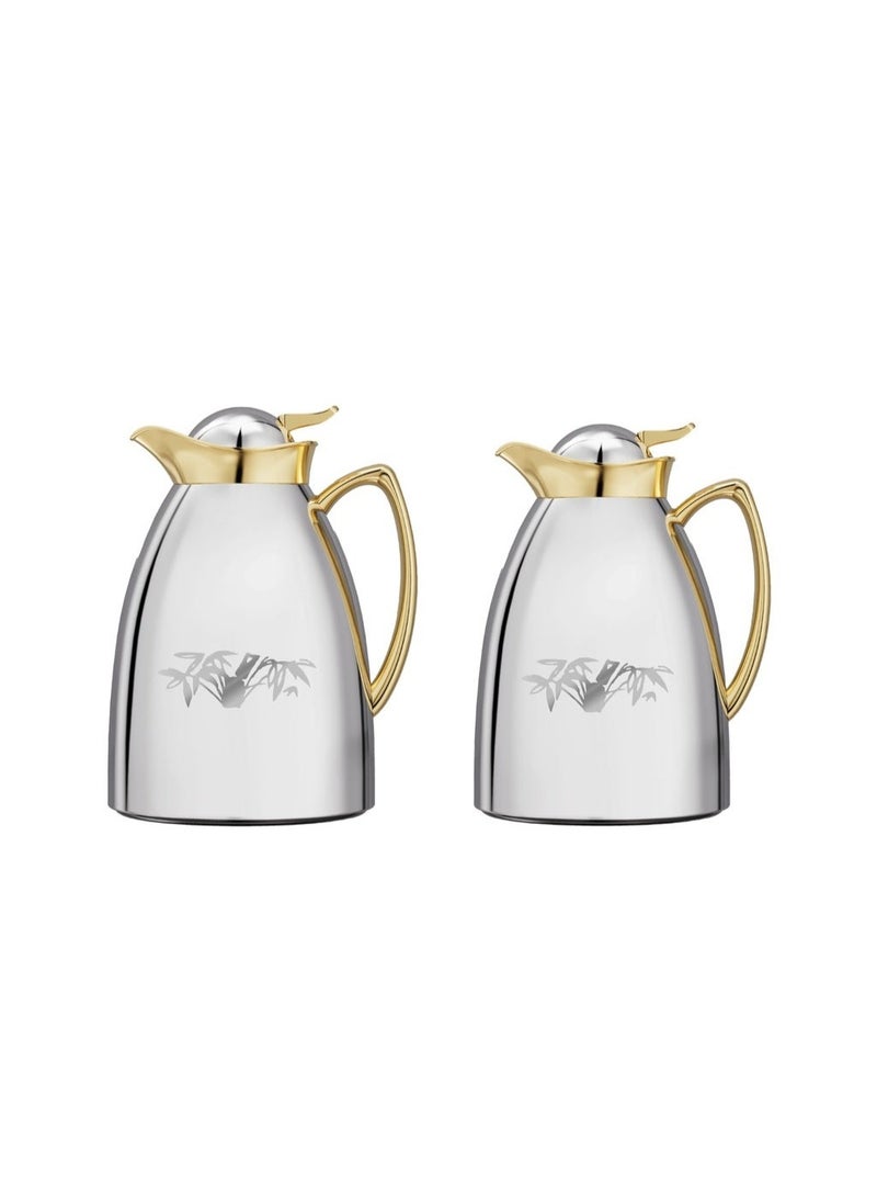 Saif Plus Stainless Steel Tea & Coffee 2 Pcs Thermos/Flasks Set. 1 Liter & 700ML- Gold & Silver - Image 4