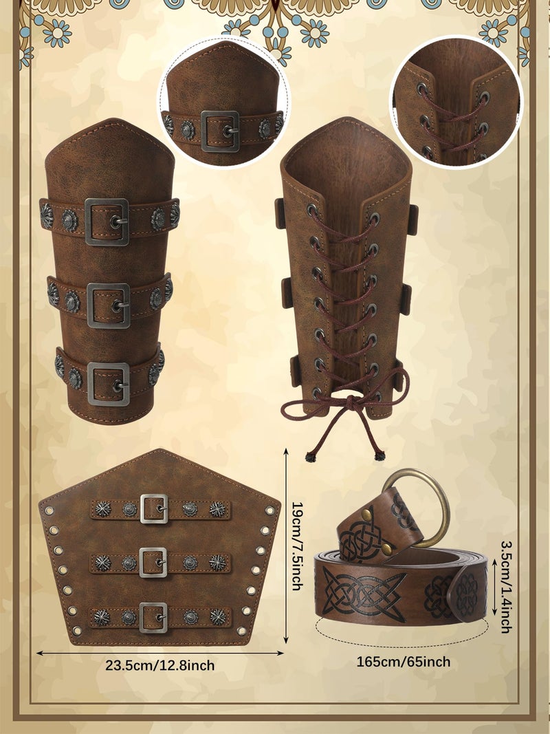 Jiuguva 4 Pcs Halloween Men's Renaissance Costume Set Medieval Pirate Shirt Ankle Banded Pants Viking Belt Accessories (Elegant Color,XX-Large) - Image 4