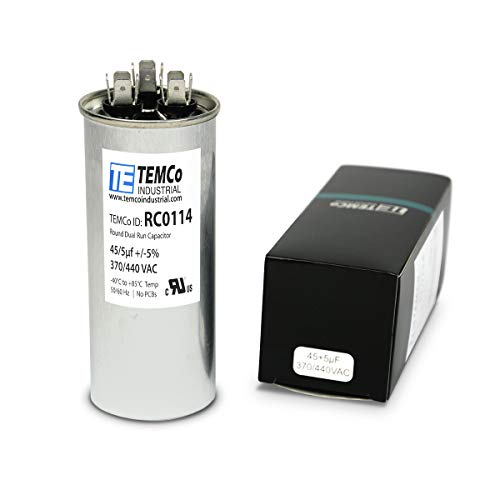 TEMCo Industrial TEMCo 45+5 uF Dual Run Capacitor CBB65, 45/5 MFD, 370-440V, Round, 50/60Hz | for HVAC AC Fan, Motor, Blower Applications - Image 1