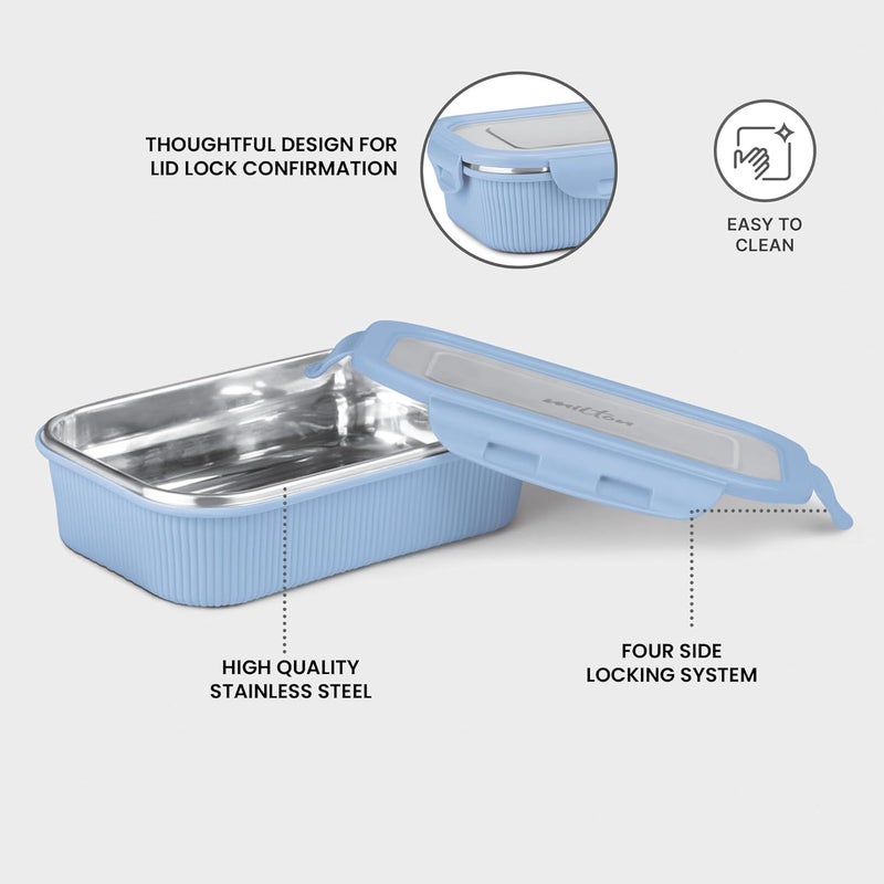 Milton MILTON Cool Touch Rectangular 400 Stainless Steel Container, 380 ml, Blue, Microwave Safe, Food Grade, BPA Free, Refrigerator Safe - Image 3