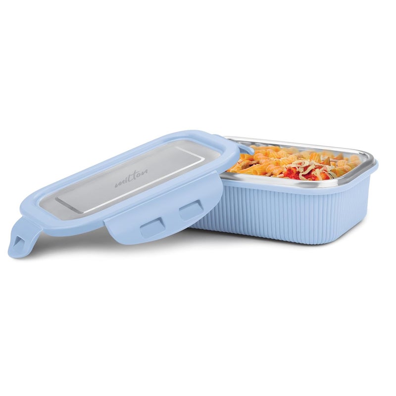Milton MILTON Cool Touch Rectangular 400 Stainless Steel Container, 380 ml, Blue, Microwave Safe, Food Grade, BPA Free, Refrigerator Safe - Image 1