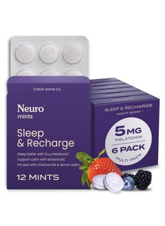 NeuroGum Neuro Melatonin 5mg Sleep & Recharge Mints (72 Pieces) - Fast Dissolve Melatonin Sugar Free Mints with Lemon Balm & Chamomile for Better Sleep - Calm Sleep Supplement for Adults - Night Berry Flavor  - Image 1