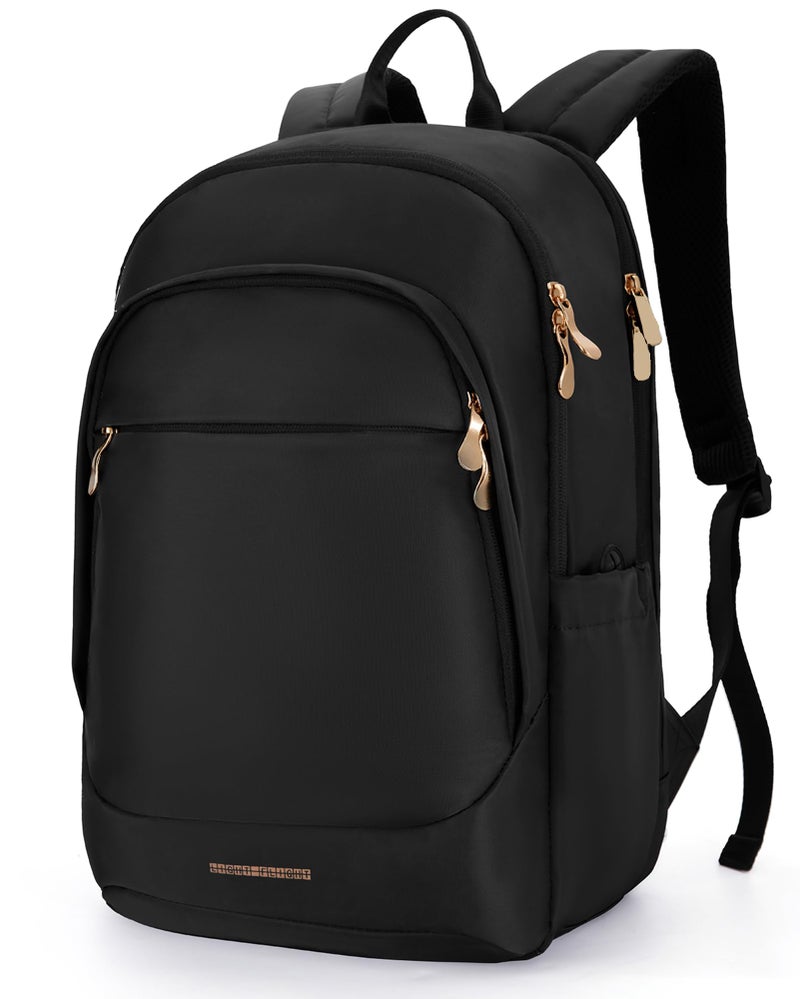 LIGHT FLIGHT Travel Backpack for Women, 15.6 Inch Laptop Backpack with USB Charging Hole, Water Resistant College Bookbag, Large Capacity Black Computer Backpacks for Work, Black - Image 1