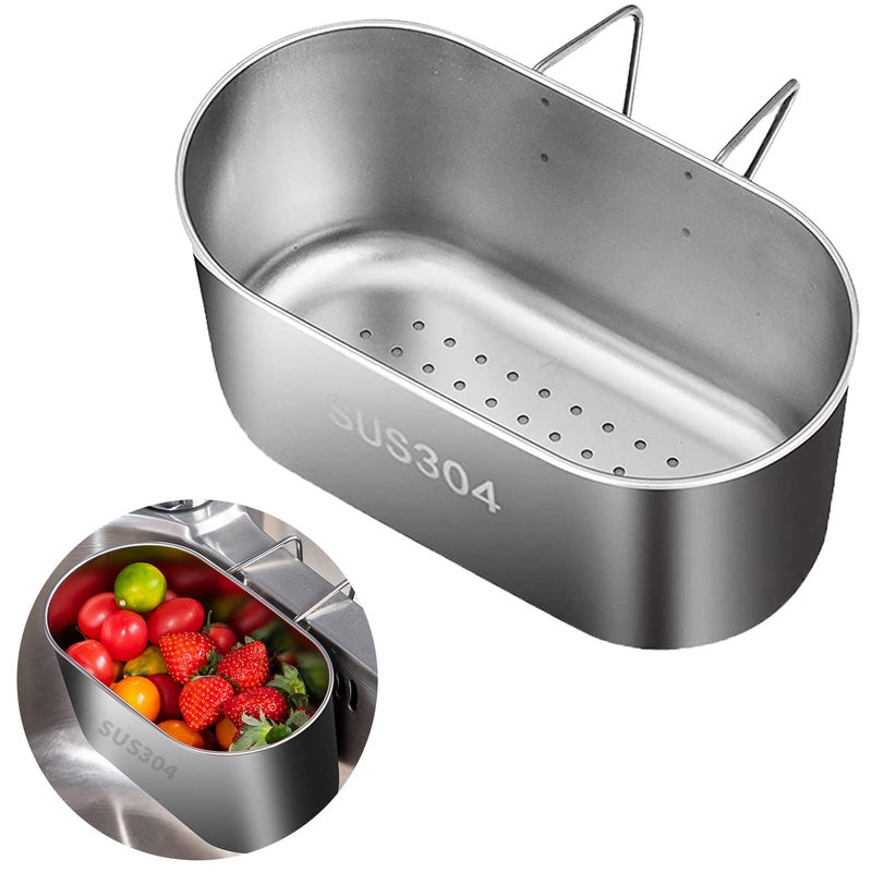 Stainless Steel Sink Drain Strainer Basket Multifunction Hanging Sink Strainer Colander Drain Basket Kitchen Sink Food Waste Filter and Vegetables Fruits Clean