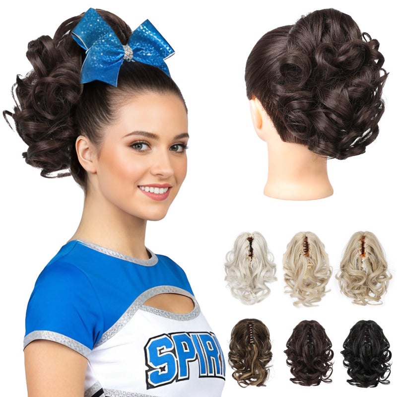 REECHO 9" Short Ponytail Extension, Classic Loose Curly Wavy Claw Clip Pony tails Hair Extensions HP001 Hairpieces for Women (Dark Brown) - Image 1