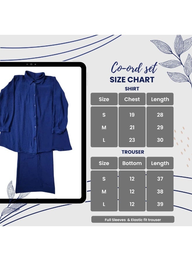 Women's Casual Solid Color 2-Piece With Full Sleeves Shirt & Wide Leg Trousers, Women Button-Front Co-Ord Top And Pant, Two Piece Relaxed Fit Shirt & Trouser Travel & Lounge Set - Image 5