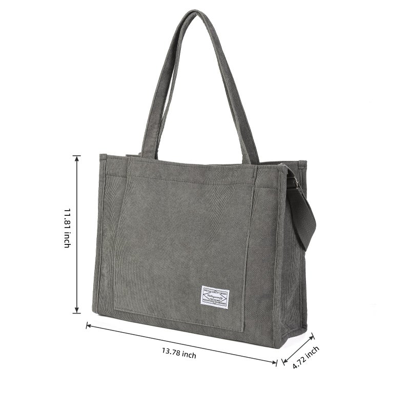 Valleycomfy Vintage Casual Corduroy Tote Bags Crossbody Bag Purse for Women Travel Shoulder Bags Handbags Eco Bag (Large, Gray) - Image 4