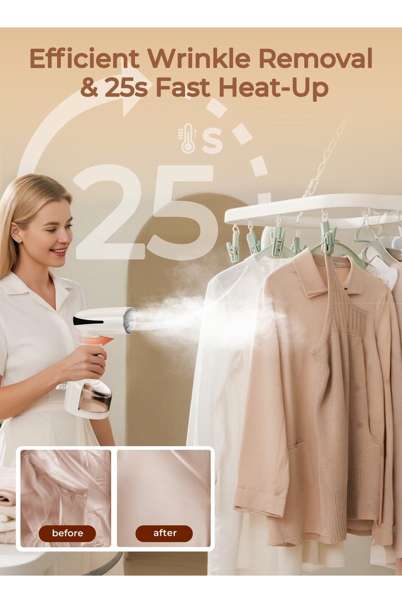 [Upgrade]1600 Watts Handheld Garment Steamer – Portable Steam Iron for Clothes with 3 Steam Levels & 25s Fast Heat-up, Wrinkle Remover