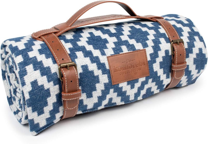 Komorebi Extra Large Picnic Blanket - 78” x 59” - Waterproof Outdoor Blanket, Foldable & Portable Sandproof Beach Blanket - Blue Travel Mat with Soft Cotton & Carry Handle - Image 1
