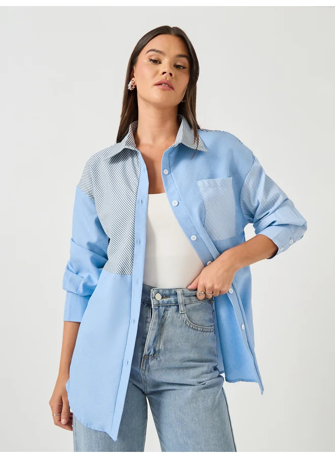 تايك تو Take Two Women Color Block Pocket Detail Oversized Shirt