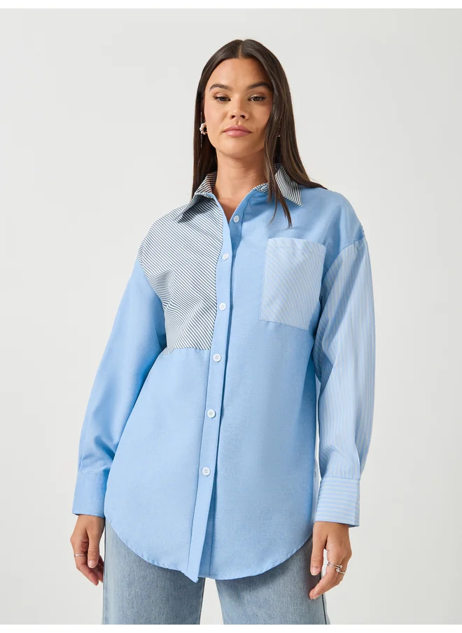 تايك تو Take Two Women Color Block Pocket Detail Oversized Shirt