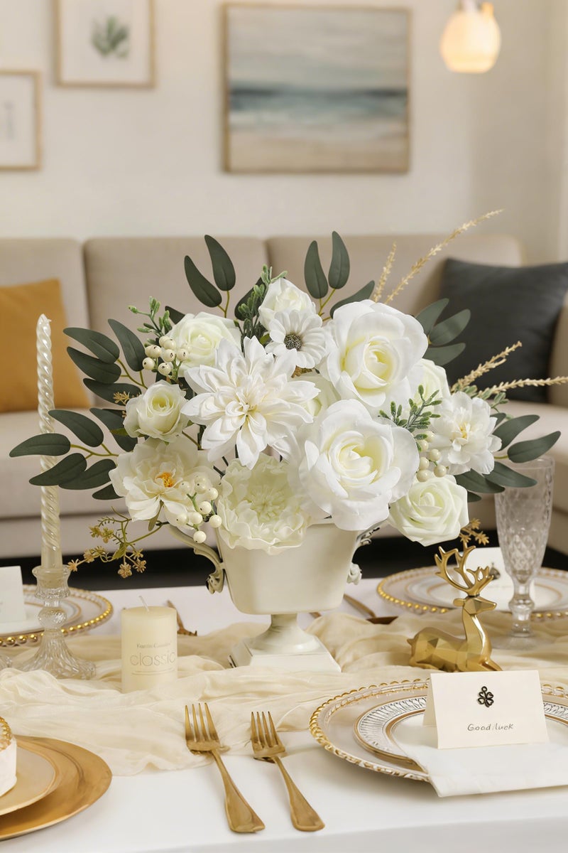 Koroni Flowers Artificial Flowers Combo Box Set White Flowers Silk Fake Roses with Stems for DIY Wedding Bouquets,Floral Arrangement,Table Centerpieces,Baby Shower, Home Decor - Image 4
