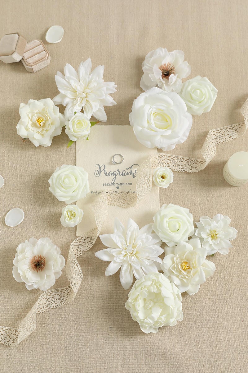 Koroni Flowers Artificial Flowers Combo Box Set White Flowers Silk Fake Roses with Stems for DIY Wedding Bouquets,Floral Arrangement,Table Centerpieces,Baby Shower, Home Decor - Image 3