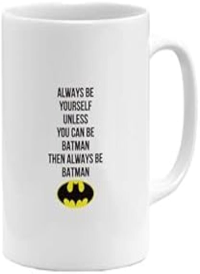RYN PRINTED DESIGN Batmann Quote Printed Coffee Mug White/Black/Yellow 11ounce